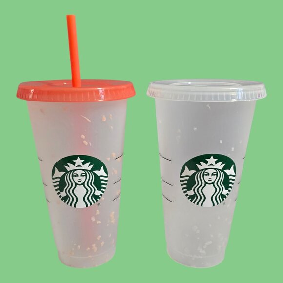 Set 4 Starbucks Reusable Color Changing Confetti 24oz Cold Cups 4 Lids 1 Straw - Picture 2 of 8